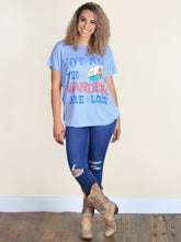Load image into Gallery viewer, NOT ALL WHO WANDER ARE LOST CAMPER ON BLUE SHORT SLEEVE TUNIC