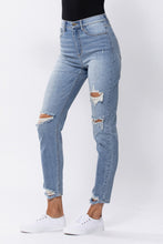 Load image into Gallery viewer, HIGH RISE 90'S SKINNY JEAN'S W/ DESTRUCTION AND HEM RIPS