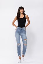 Load image into Gallery viewer, HIGH RISE 90'S SKINNY JEAN'S W/ DESTRUCTION AND HEM RIPS