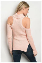 Load image into Gallery viewer, LONG SLEEVE HIGH NECK COLD SHOULDER SWEATER