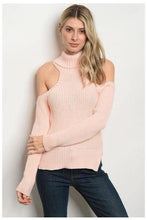 Load image into Gallery viewer, LONG SLEEVE HIGH NECK COLD SHOULDER SWEATER