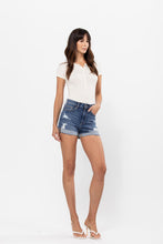Load image into Gallery viewer, HIGH RISE SHORTS WITH ROLLED CUFF HEM AND DISTRESS
