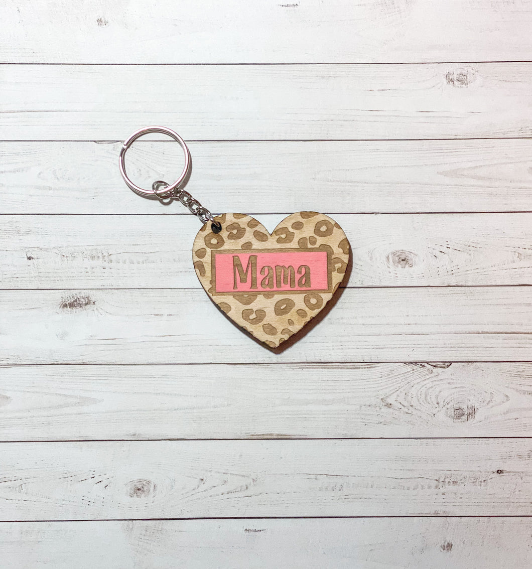 Leopard Mama Heart Keychain