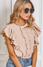 Load image into Gallery viewer, Ruffled Short Sleeve Blouse Beige
