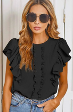 Load image into Gallery viewer, Ruffled Short Sleeve Blouse Black

