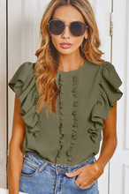 Load image into Gallery viewer, Ruffled Short Sleeve Blouse Olive
