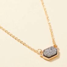 Load image into Gallery viewer, Hexagon Druzy Stone Charm Short Necklace and gold stud earring set
