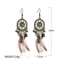 Load image into Gallery viewer, Vintage Hollow Flower Feather Drop Earrings
