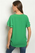 Load image into Gallery viewer, RUFFLE SLEEVE KELLY GREEN TOP
