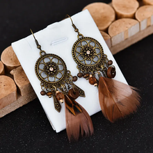 Load image into Gallery viewer, Vintage Hollow Flower Feather Drop Earrings
