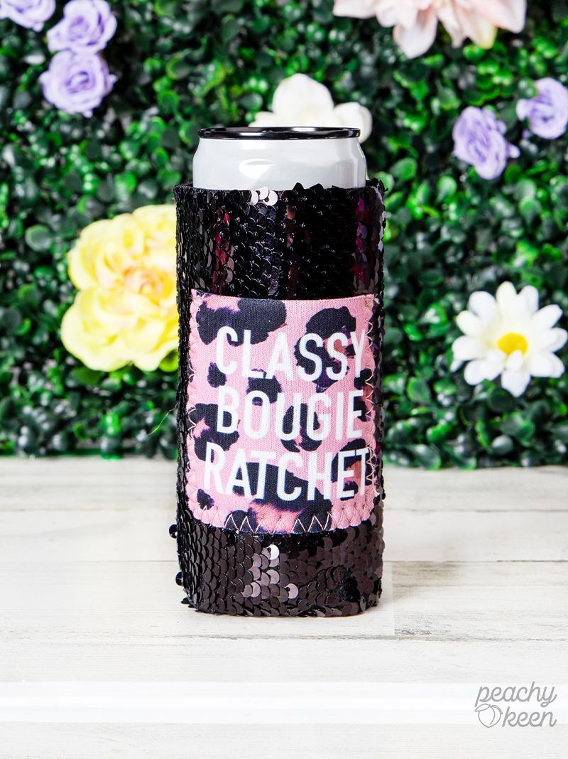 CLASSY BOUGIE RATCHET BLACK SEQUIN CAN COOLER FOR SLIM CAN